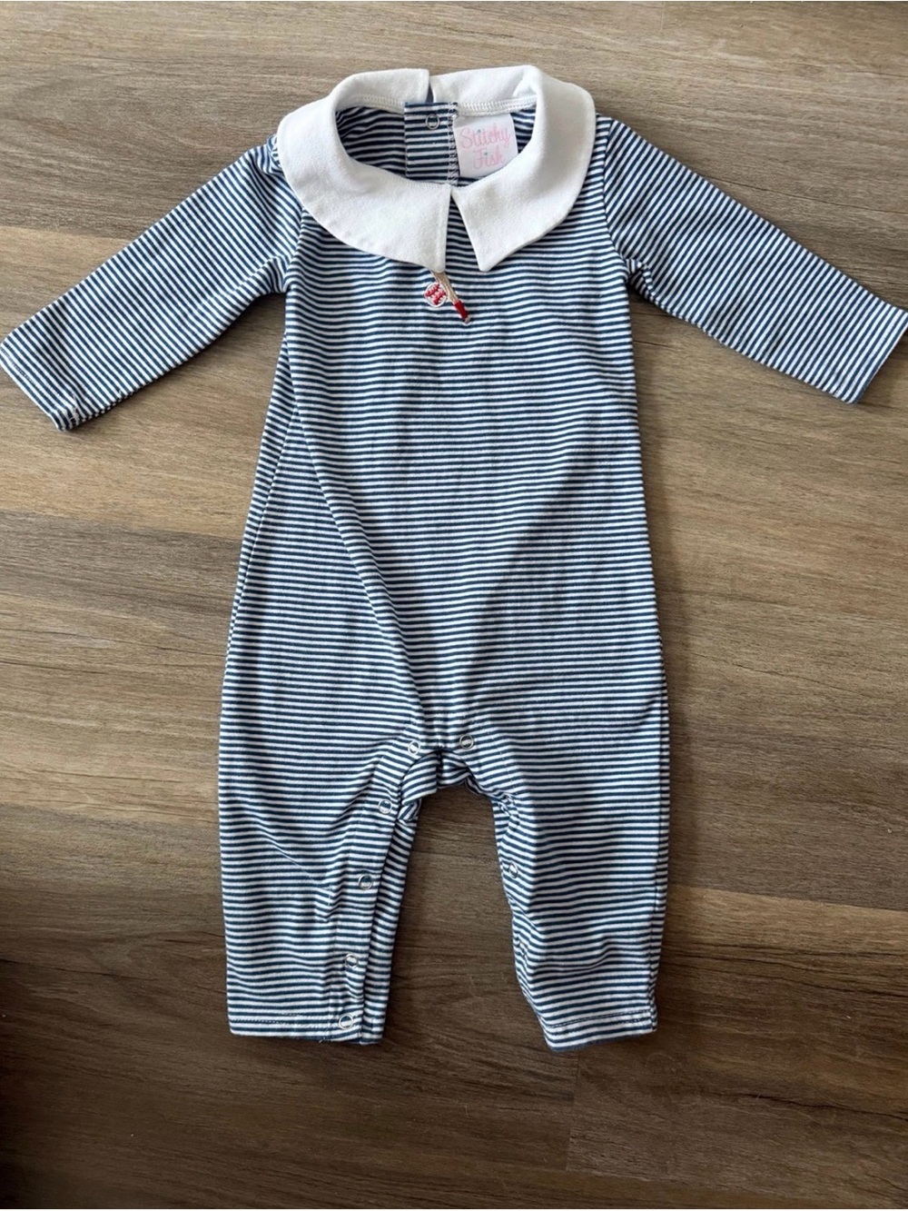 Striped Navy & White Peter Pan Collar Baby One-Piece